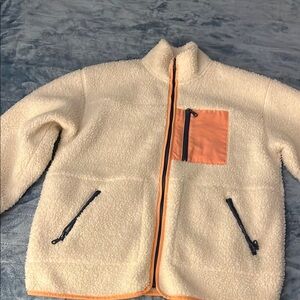 Universal Thread Cream Sherpa Jacket with Orange Accents